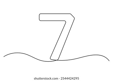 Number 7 continuous one line drawing of number 7. editable One line drawing of number 7 icon. Vector illustration