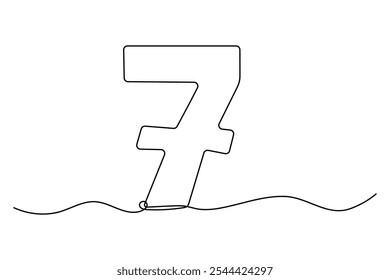 Number 7 continuous one line drawing of number 7. editable One line drawing of number 7 icon. Vector illustration