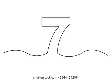 Number 7 continuous one line drawing of number 7. editable One line drawing of number 7 icon. Vector illustration