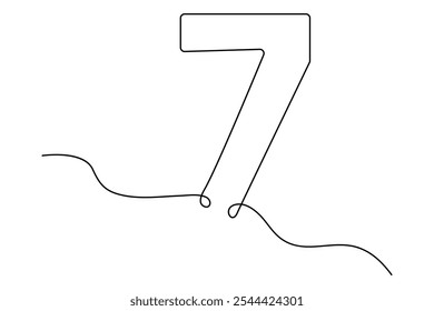 Number 7 continuous one line drawing of number 7. editable One line drawing of number 7 icon. Vector illustration