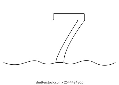 Number 7 continuous one line drawing of number 7. editable One line drawing of number 7 icon. Vector illustration