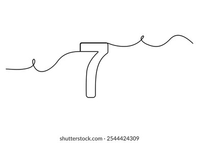 Number 7 continuous one line drawing of number 7. editable One line drawing of number 7 icon. Vector illustration