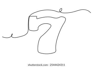 Number 7 continuous one line drawing of number 7. editable One line drawing of number 7 icon. Vector illustration