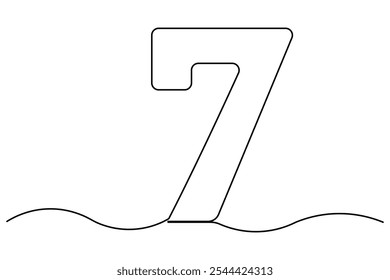 Number 7 continuous one line drawing of number 7. editable One line drawing of number 7 icon. Vector illustration