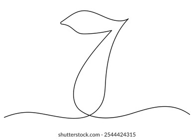 Number 7 continuous one line drawing of number 7. editable One line drawing of number 7 icon. Vector illustration