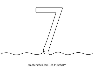 Number 7 continuous one line drawing of number 7. editable One line drawing of number 7 icon. Vector illustration