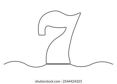 Number 7 continuous one line drawing of number 7. editable One line drawing of number 7 icon. Vector illustration