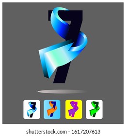 Number 7 creative logo illustration .3D glossy blue 