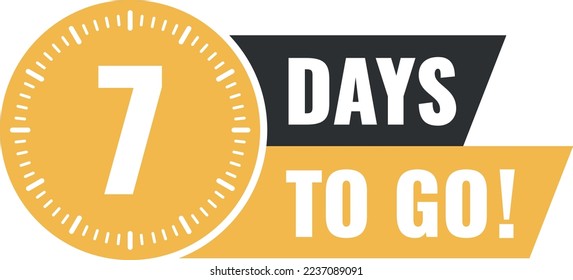 Faltan 7 días para ir. Insignia con, venta, página de inicio, cartel.