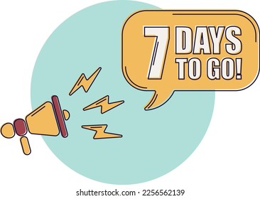 Faltan 7 días para ir. Insignia con, venta, página de inicio, cartel. Iconos con formas de color.