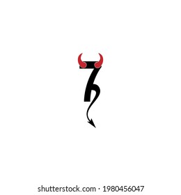 Number 7 with devil's horns and tail icon logo design vector template