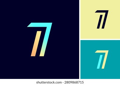 Number 7, digital cyber numeral seven, multi colored numbers made lines, vector illustration 10EPS