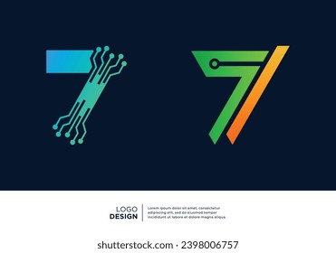 Number 7 digital technology logo design collection.