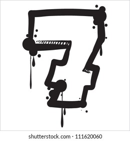 Number 7 from dirty alphabet. Vector illustration