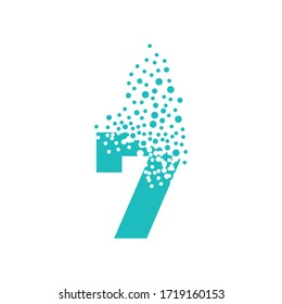 Number 7 dispersing into a cloud of bubbles. Seven.