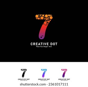 Number 7 with dots logo vector design. Vector alphabet Illustration of a Colorful  logotype with Bubbles. Suitable for business, technology, poster, initial name 