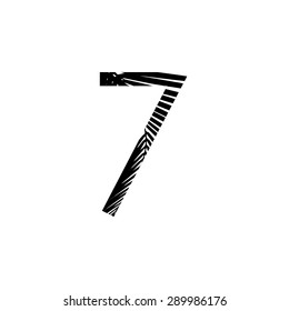 Number 7 double exposure with black palm leaf  isolated. Vector illustration.Black and white double exposure silhouette letters combined with photograph of nature.  Number 7.