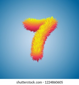 Number 7 Five Festive Illustration on Blue Background, Number 7  from Fur Alphabet, High Quality Shaggy Letter 7, Poster or Brochure Template, Vector Illustration