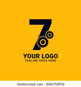 number 7 with gear for technology and mechanical vector logo design