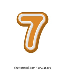 Number 7 Gingerbread font. Peppermint honey cake ABC seven. Cookies alphabet.  lettering biscuit

