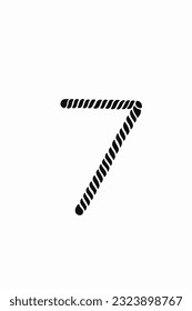 Number 7 hand drawing design. silhouette Seventh letter isolated on white background, Illustration vector icon design