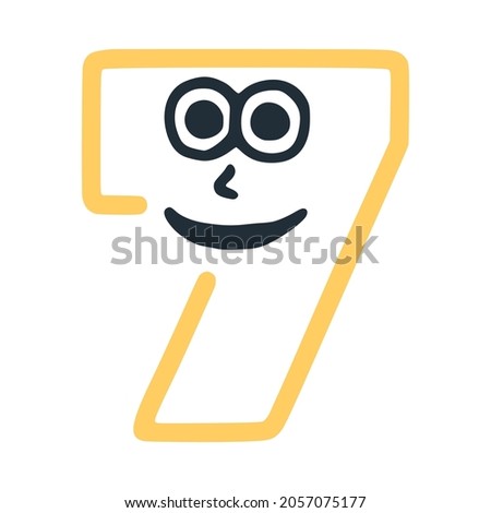 Number 7 happy eccentric smiling character, smiley face vector clip art