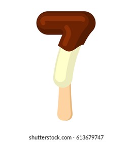 Number 7 Ice Cream font. Popsicle alphabet seven. Cold Sweet lettering. dessert sign ABC
