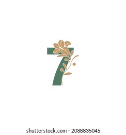 Number 7 icon with lily beauty illustration template vector