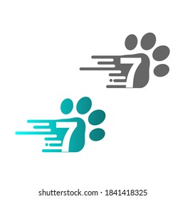 Number 7  icon on paw prints logo design 
