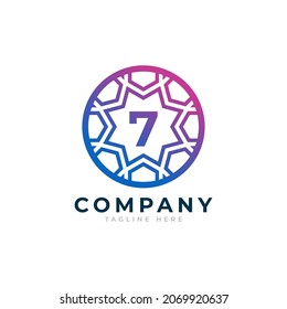 Number 7 Inside Circle Shape Logo Design Template Element