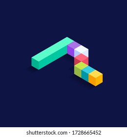 Number 7 Isometric colorful cubes 3d design, three-dimensional letter vector illustration isolated