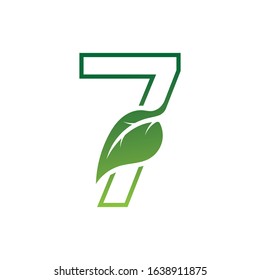 Number 7 with leaf concept logo or symbol template design