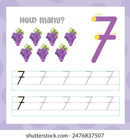 Number 7 - learning to draw numbers activity sheet