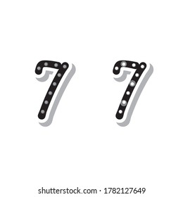 Número 7 con bombillas, fuente de neón encendida y no encendida