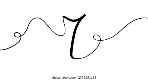 Number 7 line art drawing on white background. 7th birthday continuous drawing contour. Minimal vector illustration