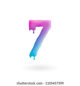 Number 7 logo. Colored paint seven icon with drips. Dripping liquid symbol. Isolated art concept vector.