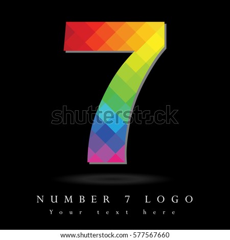 Number 7 Logo Design Concept in Rainbow Mosaic Pattern Fill and Black Background
