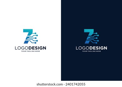 Number 7 logo design for digital technology symbol.