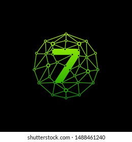 Number 7 Logo Design Template. Technology Digital logo . negative space, line, chip, concept. network icon, connect concept - Vector
