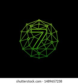 Number 7 Logo Design Template. Technology Digital logo . negative space, line, chip, concept. network icon, connect concept - Vector