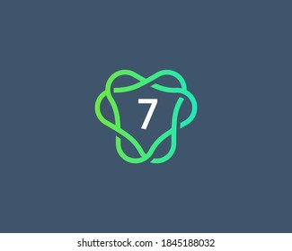 Number 7 logo icon design template. Creative linear wreath frame emblem sign logotype in modern minimal style.