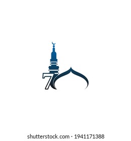 Number 7 logo icon with mosque design illustration vector