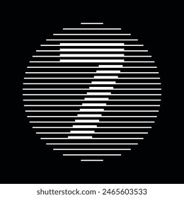 Number 7 Logo Icon Round Geometric Horizontal Stripe Lines