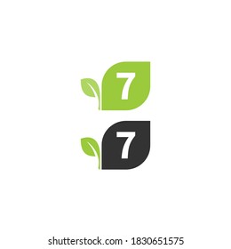 Number 7  logo leaf icon design concept vector