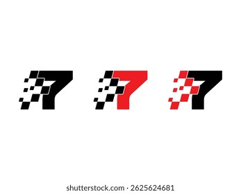 number 7 logo with racing flag symbol icon design vector isolated transparent background