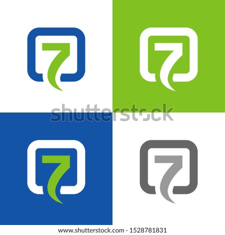 Number 7 logo template, number seven icon design, inside square shape
