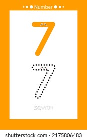 Number 7 lowercase. Worksheet. Children's education. Vector typeset. Preschool training.
