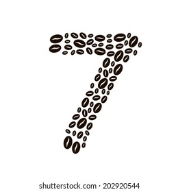 Number 7 made of coffee beans vector set