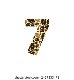 Number 7 made of coffee beans vector set, logo seven cofee beans