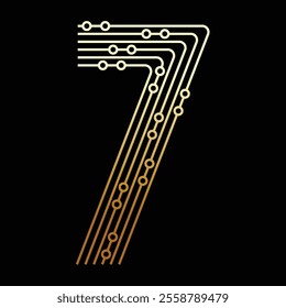 Number 7 Made of Gold Circuit Board Representing Electronic and Digital Data